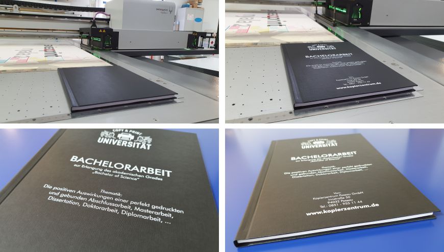 Masterarbeit - Druck des Deckblattes Druck mit Weiß auf dem Cover der in Hardcover gebundenen Masterarbeit