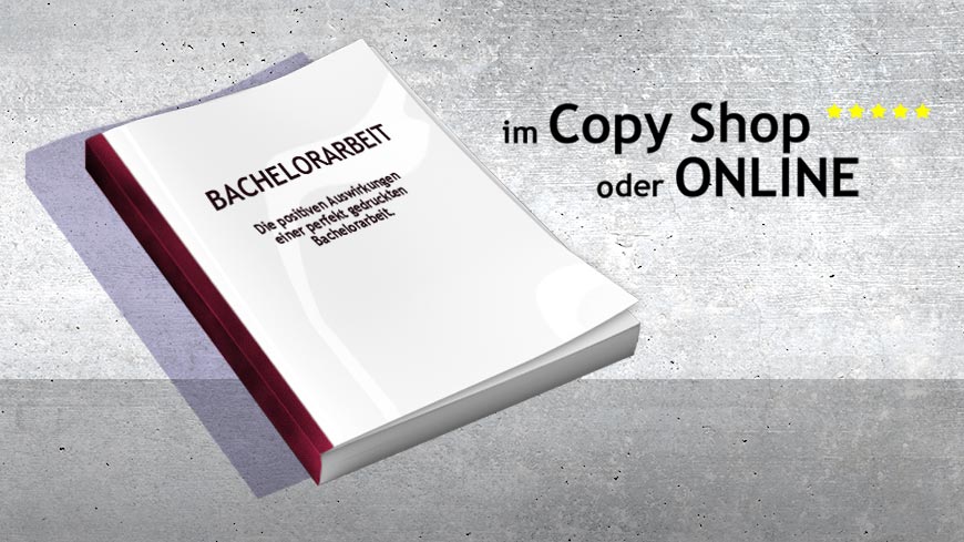 In schwarzem Hardcover gebundene Diplomarbeit mit weißem Aufdruck